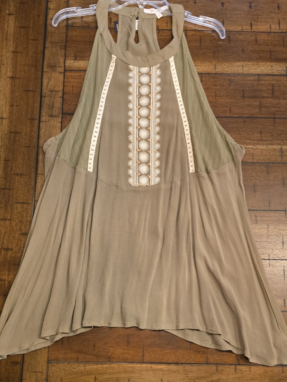 Miss Me Olive and Taupe Embroidered Halter Camisole